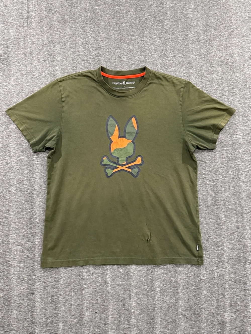 Psycho Bunny Men’s  Army Green Camo Print Logo T-Shirt Size 6